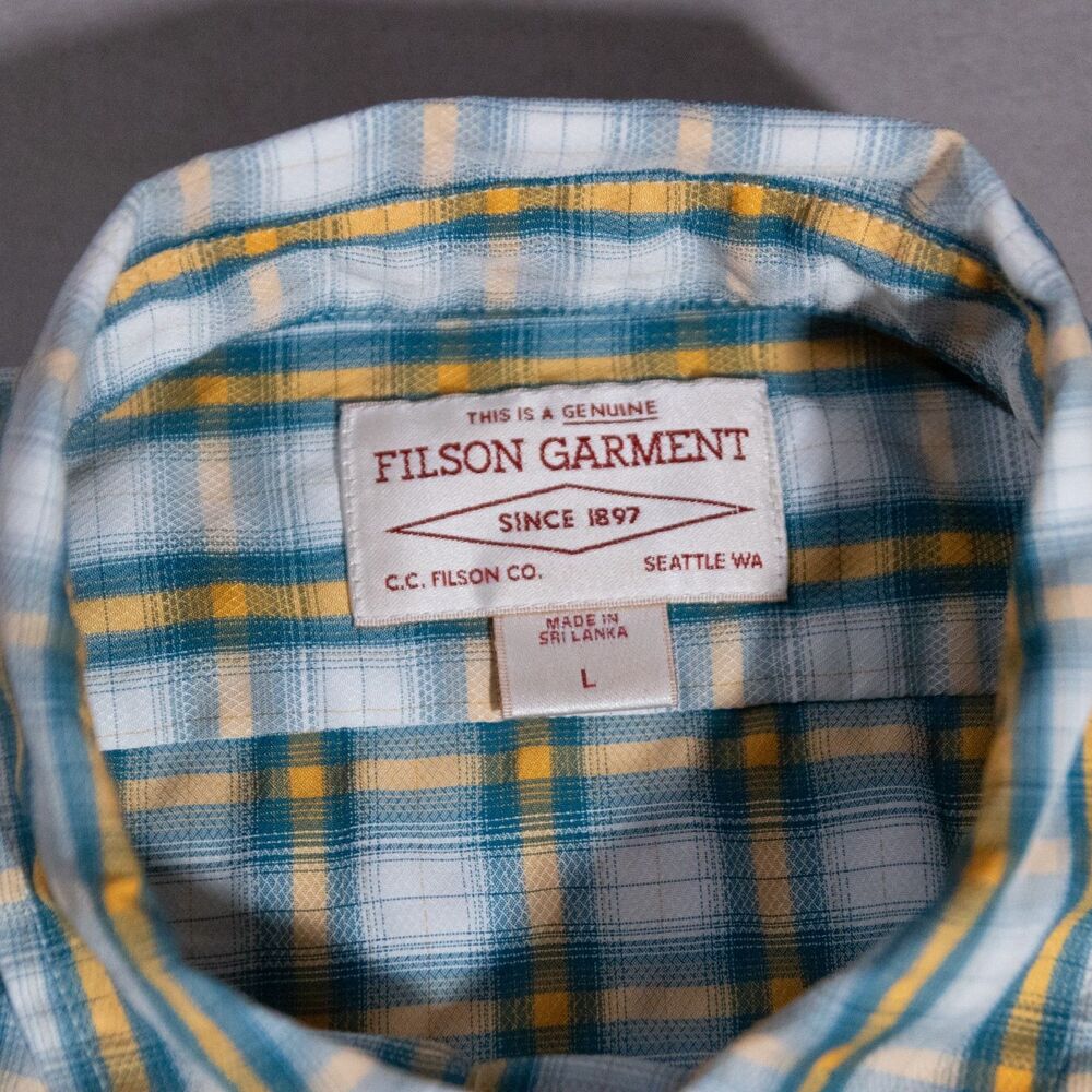 Filson Rainier Casual S/S Button Shirt Yellow Men's Large Hiking Outdoor Fishing - Picture 4 of 6